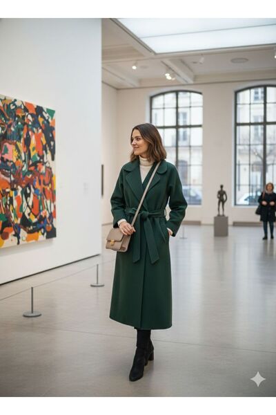 MODELİSA Kadın Kuşak Detaylı Kaşe Kaban