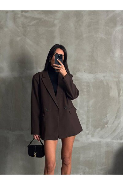 MAESTRO WOMAN Tek Düğmeli Oversize Kahverengi Blazer Ceket