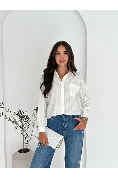 CARLA MARA Women's White Striped Casual Shirt