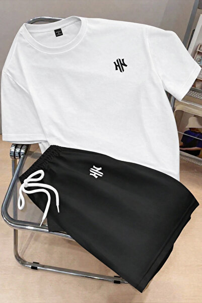 PAVRO Unisex Oversize Shorts Set Top and Bottom Two-Piece Casual Ny Printed S...