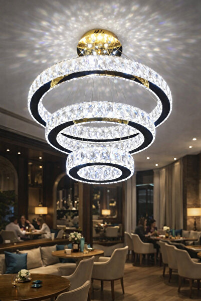 M Mediyamu Aydınlatma Kristal Taşlı 3 Renkli Ledli Kumandalı 50 cm Gold Salon...