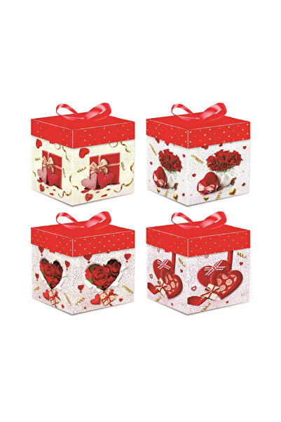 Mirific Party Set of 4 Gift Boxes Red, Multicolor, 15x15x15 cm, Various Desig...