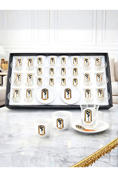 Generic طقم أكواب شاي و فناجين قهوة مع صحون بتصميم عصري وأنيق 36 قطعة