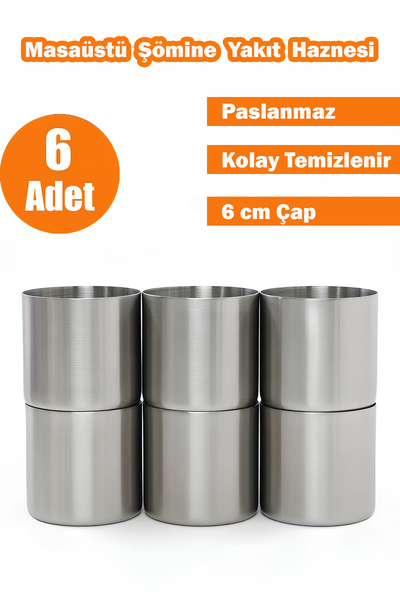 betonmall 6’lı Bioethanol Yakıt Haznesi | Paslanmaz Metal Masaüstü Şömine Yan...