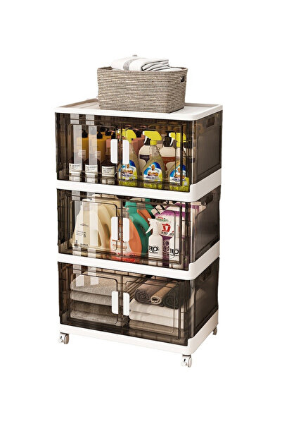 Generic 3-Tier Plastic Storage Cabinet with Transparent Doors – 50x31.5x87CM