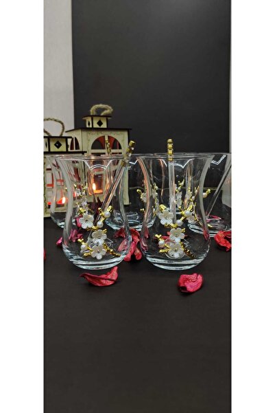 KirLiNova Flower Detailed Glass Tea Cup Set of 6