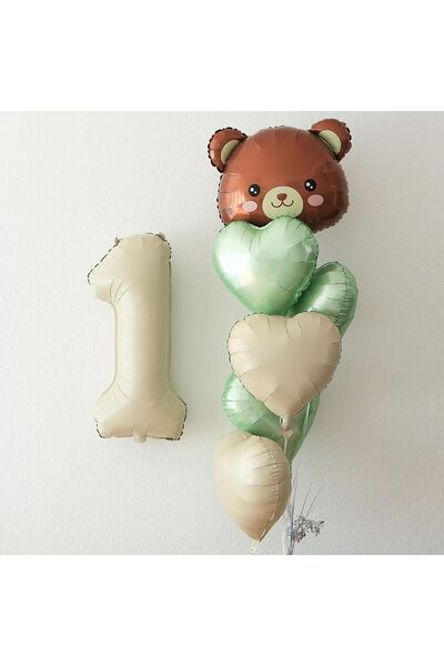 Çemrek Süs Parti 1 Year Old Birthday Concept with Heart and Bear Balloons, Se...