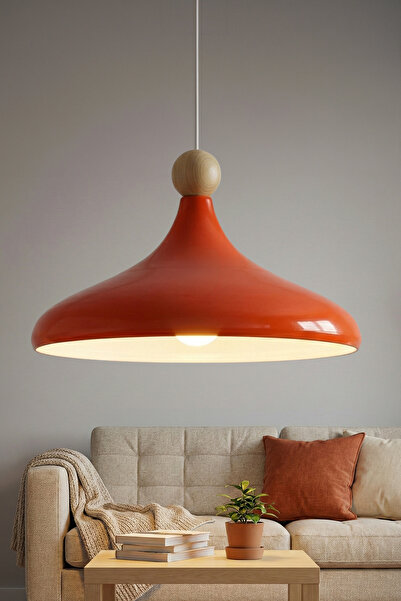 Marrien Nova Bohem Ahşap Boncuklu Turuncu Metal Sarkıt (35 cm) | Yemek Masası...