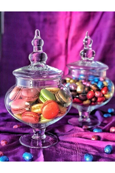 Onedekor Ayaklı Kapaklı Cam Kurabiyelik & Şekerlik & Drajelik 32 cm