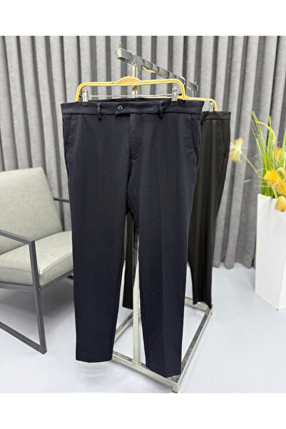 Avni Ceylan Men's Business Class Black-Navy Blue Slim Fit Straight Cut Fabric...