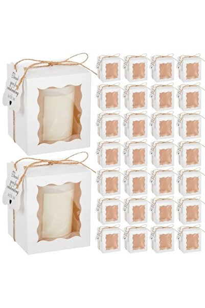 Choice1 علبة هدايا بيضاء تحتوي على 10 أو 20 شمعة، مقاس 8.5 × 8.5 × 10 سم، مزو...