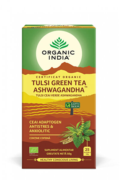 Organic India Ceai Tulsi (Busuioc Sfant) Ceai Verde Ashwagandha Ceai Adaptoge...