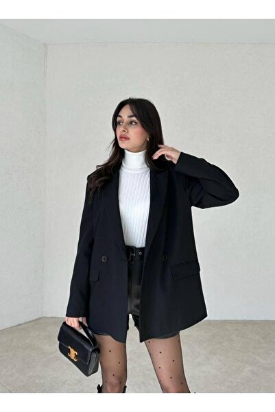 MAESTRO WOMAN Tek Düğmeli Oversize Siyah Blazer Ceket