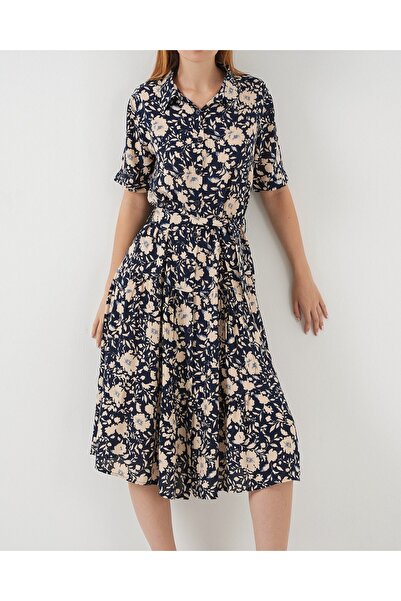 Modamorfo Women's Short Sleeve Patterned Dress 2560 - Navy Blue