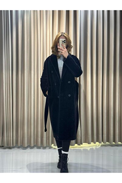 Kaleiçi Yıldızlar Siyah Kırlangıç Yaka Tek Düğmeli Cepli Uzun Kaban Dşs428 Ab...