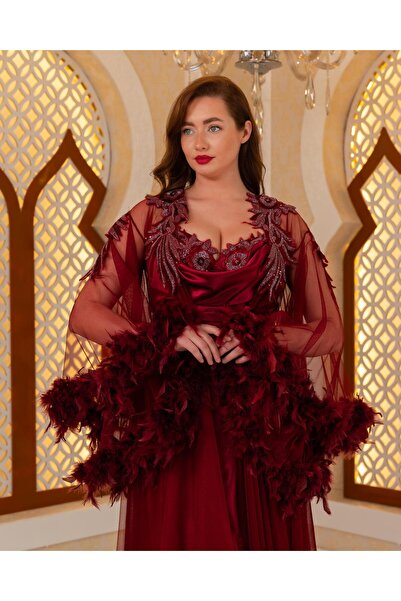 Limas lingerie Special Design Feathered, Lace-Detail 2-Piece Long Dressing Gown