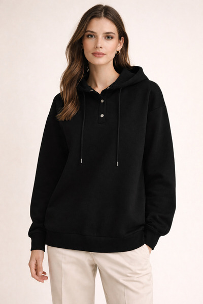 Kirazgym Three-Thread Sweat Collar with Snap Buttons - Black