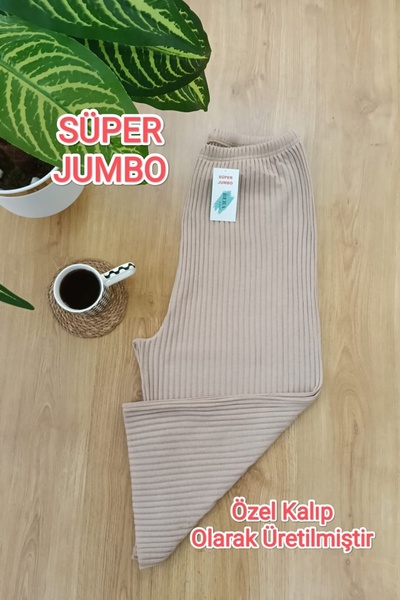 VİP BERA TEKSTİL Kadın Fitilli Kumaş Battal Beden Bej Renk Penye Bermuda Alt