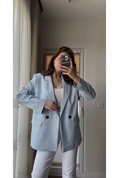 MAESTRO WOMAN Tek Düğmeli Oversize Bebe Mavi Blazer Ceket