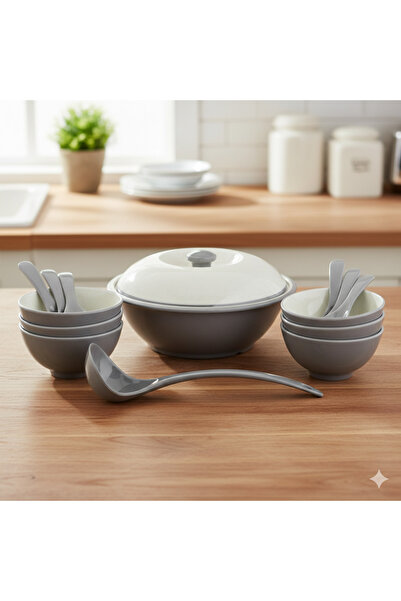 casa rosa Premium 15-piece melamine soup set for 6 people, microwave and dish...