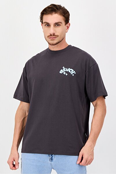 BENCH Men Oversized Fit Short Sleeve Brand Logo T-Shirt, Dark Grey