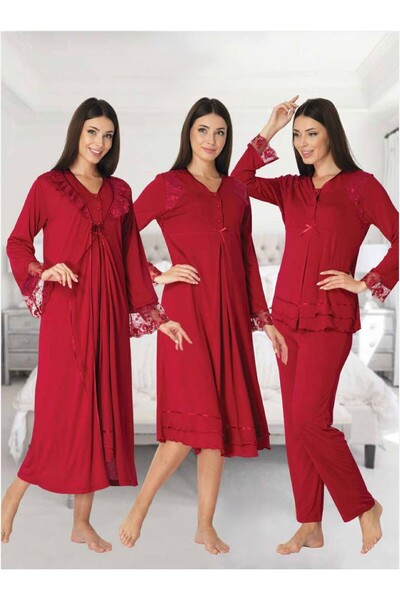 Lohusa Homewear Women's Fuchsia Lace Stylish Long Sleeve Design Maternity Nig...