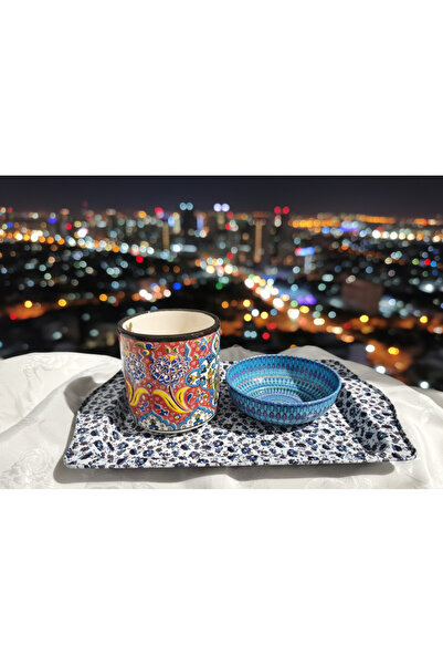 Meya design طقم تقديم أكواب وأطباق مزخرفة (مع صينية)