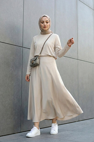 MODAQU Satin Skirt - Beige