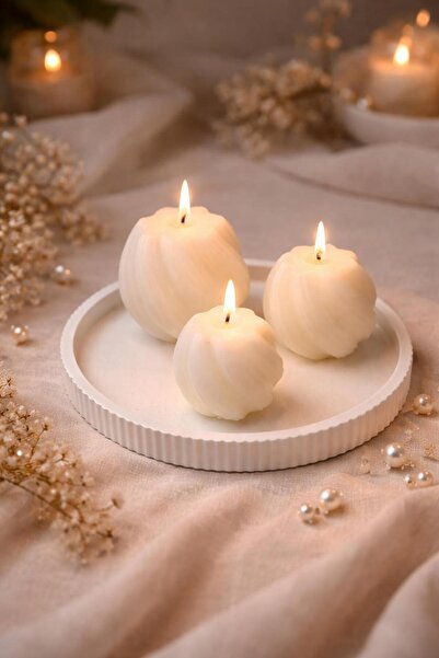 YASMELLA HOME Üçlü Büyük Burgu Mum + Yuvarlak Sunumluk Tepsi