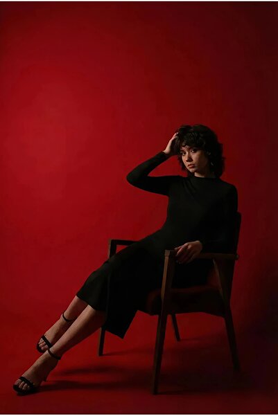 Swass Black Combed Cotton Draped Midi Dress