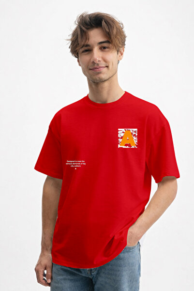 caddekombin Men's Printed 100% Cotton Crew Neck Red T-Shirt