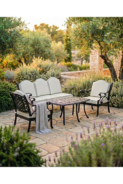 IVF Ferforje Görünümlü Plastik Bodrum Model 3'lü Koltuk Takımı