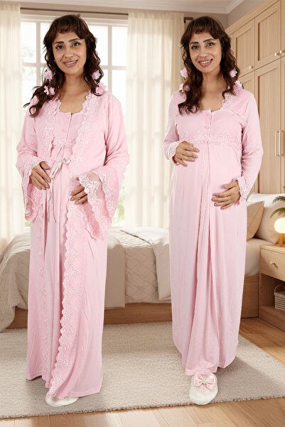 lohusahamile Set cămașă de noapte pentru gravide cu dantelă prințesă și halat...