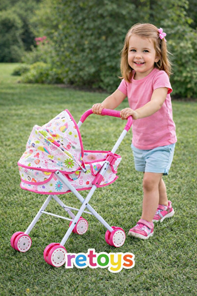 EGOMONİİ Oyuncak Beşikli Tenteli Metal Puset Katlanabilir Çiçek Desenli Bebek...