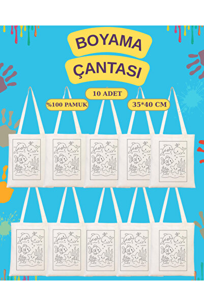 Cemira 10 Adet Deniz Canlıları Temalı Balık Çocuk Boyama Çantası, Çanta Boyam...