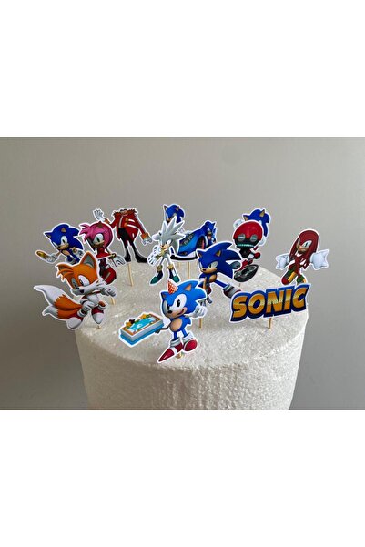 nerisdesign Sonic Temalı 17 Adet Cupcake Süsü - Sticker Seti