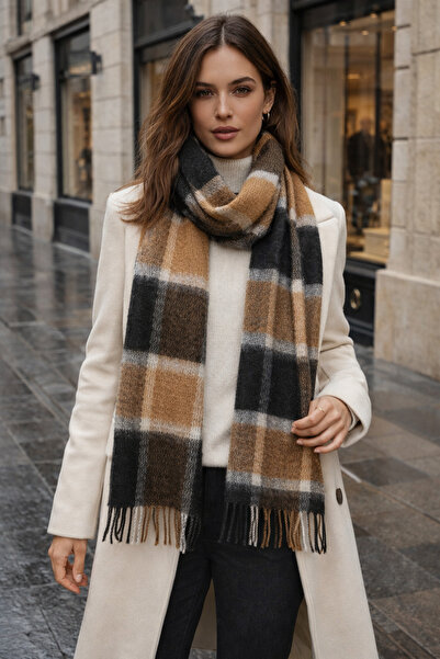 Luminos Butik Women's Black Plaid Patterned Scarf-Shawl Sal1304