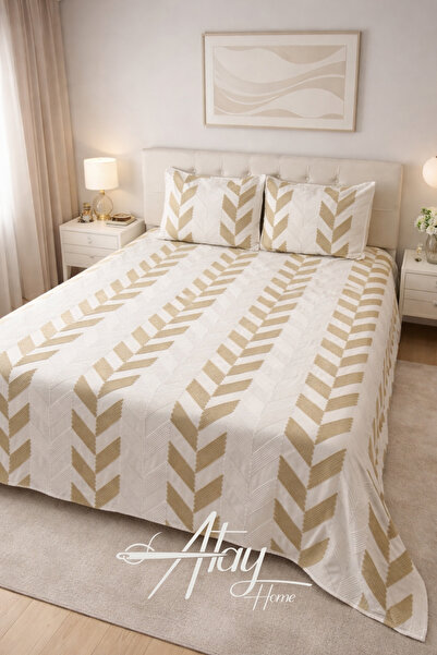 Atay Home Balıksırtı Desenli Modern Çift Kişilik Yatak Örtüsü Takımı 240x250 ...