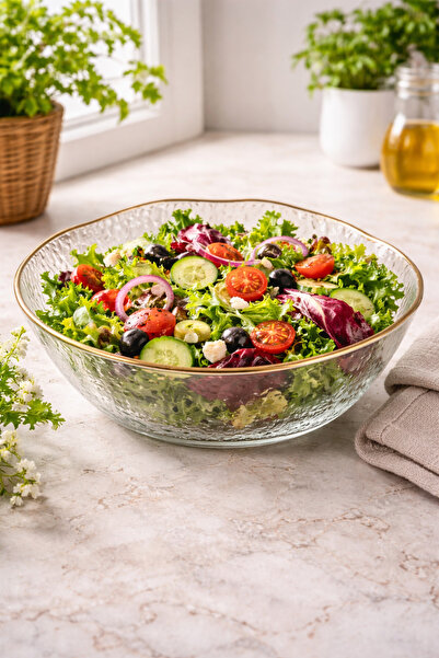 YzHome Hammer Frosted Glass Gilt Special Series Salad Bowl Bowl 22cm