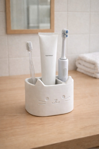 The Plasti حامل فرشاة الأسنان مع حامل فرشاة أسنان للقطط