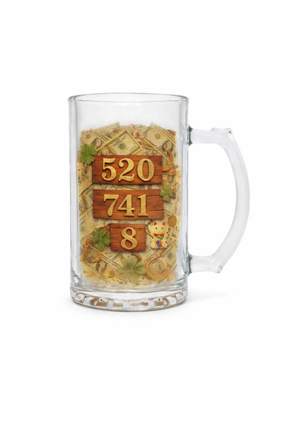 Şans Sayılı Bira Bardağı – Uğur & Bolluk Temalı Özel Tasarım Cam Bardak 500 ml