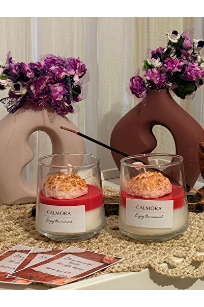 kamilasilver Çilek Kokulu Kalp Detaylı Bardak Mum – El Yapımı Soya Mum, Roman...