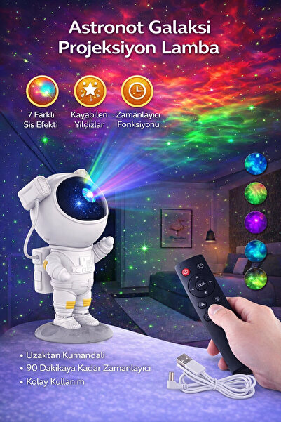 Hane Dostu Astronot Galaksi Projeksiyon Lamba | Kumandalı, Zaman Ayarlı Yıldı...