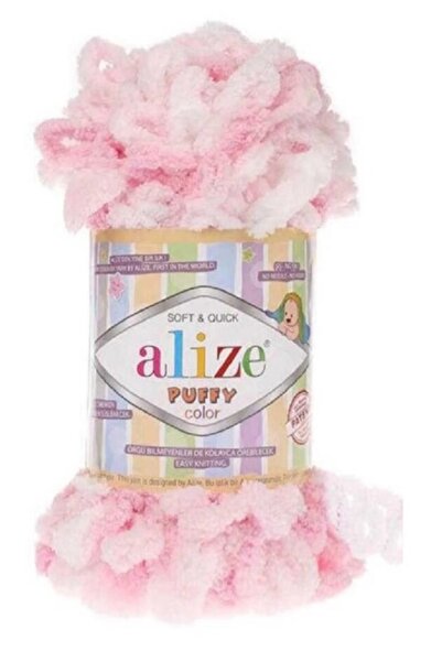 moonaja Alize Puffy 5863 Pembe Beyaz El Örgü İpliği - 1 Adet