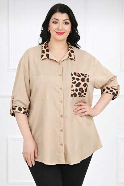 tuana BÜYÜK BEDEN jessıca leopar desen rahat kesim gömlek