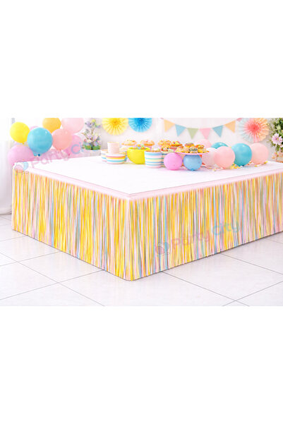 Party City Pastel Gökkuşağı Masa Eteği İnce Saçaklı | Soft Renk Parti Masa De...