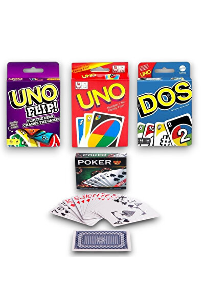OEM Set de jocuri de societate UNO, UNO Flip, DOS + Set de cărți de joc poker