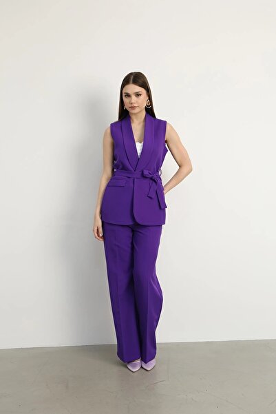 Swass Violet Belted Vest and Palazzo Trousers Set Purple