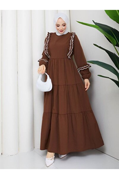 SHİROSA Poplin Ruffle and Embroidery Detailed Hijab Dress