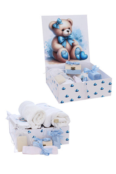 Flashmarket Trusou botez Baietel 8 piese cu Ursulet Bleu – Set complet botez,...